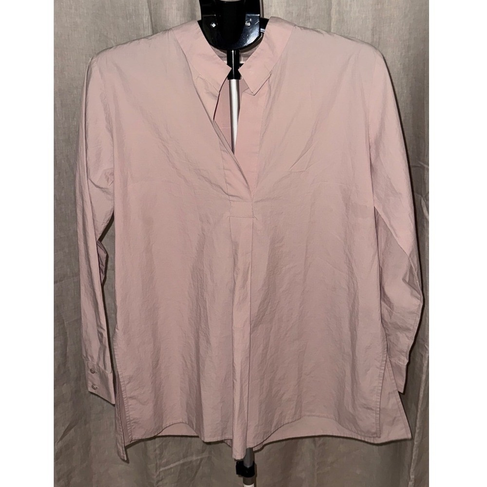 Eileen Fisher S/P Pink Popover Tunic Blouse Collared Long Sleeve Petite